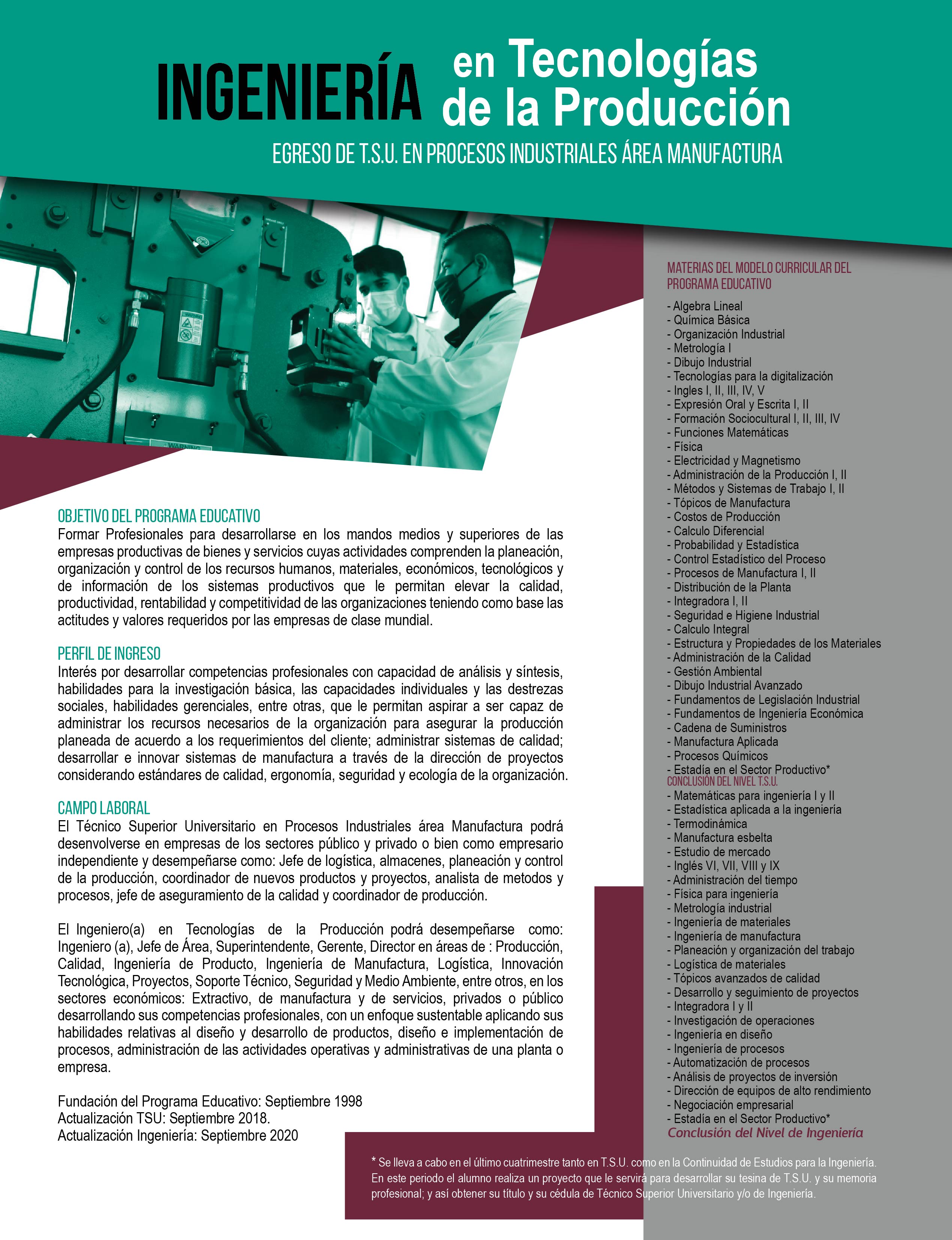 Inicio > INGENIERÍA EN TECNOLOGÍAS DE LA PRODUCCIÓN Inicio > INGENIERÍA EN TECNOLOGÍAS DE LA PRODUCCIÓN